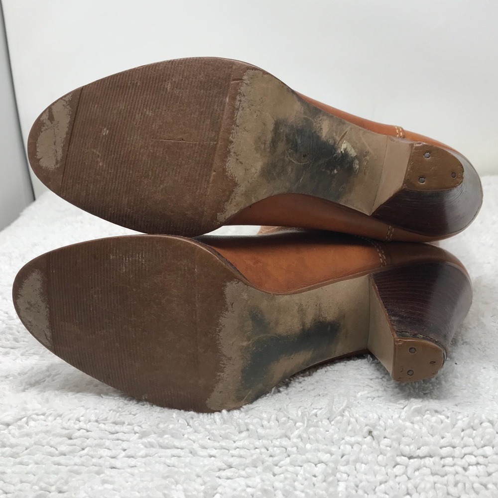 Vintage Mid Calf Brown Leather Heeled Boots Sz 6.5 - Picture 6 of 8